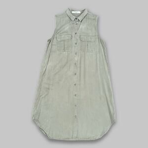 Emsexcite Sleeveless Button-Down Shirt Dress Sage Green Women’s Size M